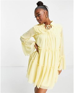 Желтое свободное воздушное платье с оборками Missguided