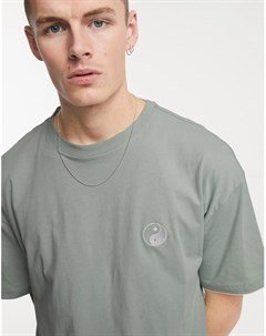 Зеленая футболка в стиле oversized с вышивкой символа инь и ян New look