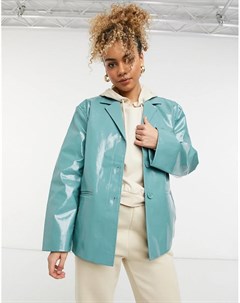 Бирюзовая укороченная куртка с узором гусиная лапка из ткани с покрытием от комплекта Zana Weekday