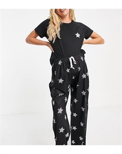 Черная длинная пижама с принтом в виде леопардовых звезд Maternity Loungeable