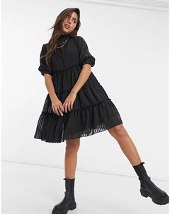Черное платье мини с присборенной юбкой плиссировкой и расклешенными рукавами Y.a.s