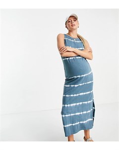 Синее трикотажное платье макси из органического хлопка с эффектом тай дай Mamalicious Maternity