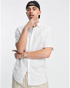 Белая рубашка из ткани с добавлением льна с короткими рукавами Only & sons
