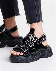 Черные сандалии на толстой подошве с отделкой фурнитурой Furrow Asos design