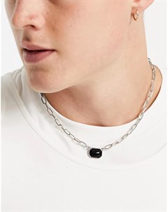 Серебристое ожерелье цепочка с черным камнем Inspired Reclaimed vintage
