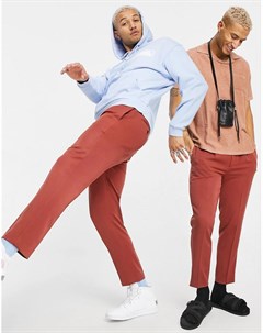 Суженные книзу брюки рыжего цвета в строгом стиле с поясом на двух пуговицах Asos design