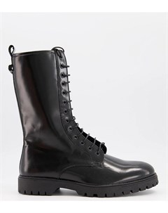 Черные высокие кожаные сапоги на шнуровке для широкой стопы Asos design