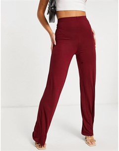 Базовые брюки винного цвета с завышенной талией и широкими штанинами Flounce london