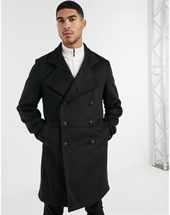 Черное двубортное пальто из смесовой шерсти с элементами в стиле милитари Asos design