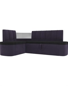Кухонный угловой диван Тефида велюр черный фиолетовый левый угол Артмебель