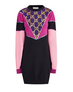 Платье colorblock из объемной пряжи с вышивкой пайетками Gucci
