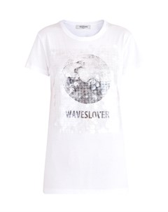 Хлопковая футболка с черно белой аппликацией и вышивкой пайетками Valentino