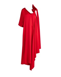 Асимметричное свободное платье из тисненого атласа алого цвета Valentino