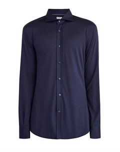 Темно синяя рубашка из шелкового джерси с французским воротником Brunello cucinelli