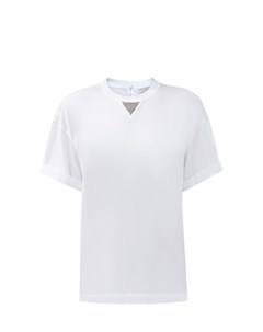 Белая футболка из гладкого джерси с мерцающей вышивкой Brunello cucinelli