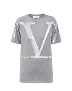 Хлопковая футболка с вышивкой VLOGO из пайеток Valentino