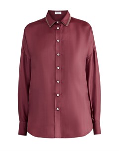 Oversize блуза из атласного шелка с двойным расшитым воротником Brunello cucinelli