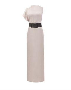 Асимметричное платье из шелка с вышивкой цепочками Мониль на поясе Brunello cucinelli