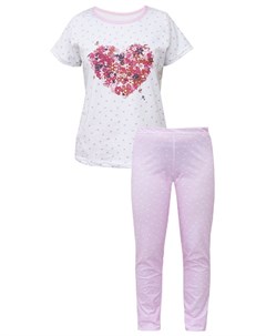 Пижама женская Котмаркот Букет сердца бело розовая Filorosso