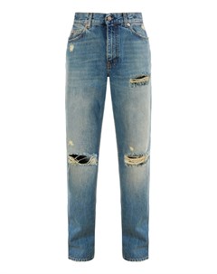 Голубые джинсы с декоративными разрезами Gucci