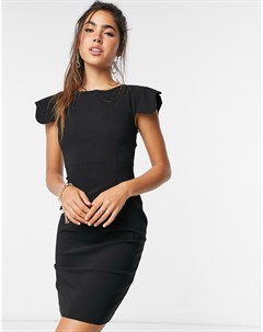 Платье мини черного цвета с фигурными рукавами Vesper