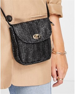 Черная сумка через плечо из материала под соломку с металлической застежкой Truffle collection