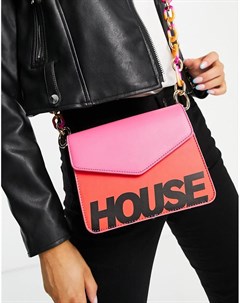 Розовая сумка через плечо с ремешком цепочкой House of holland
