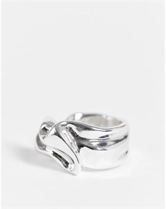 Массивное волнистое кольцо серебристого цвета Rosa Weekday