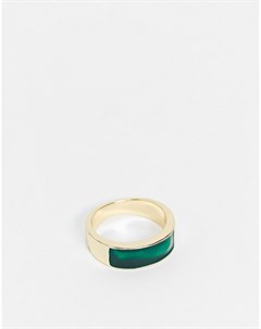 Золотистое кольцо печатка со вставкой из зеленой эмали DesignB Designb london