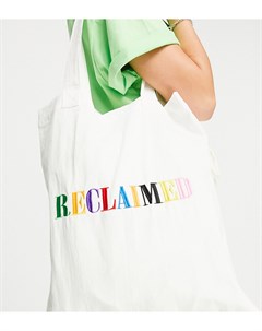 Белая сумка тоут с вышитым разноцветным логотипом Inspired Reclaimed vintage