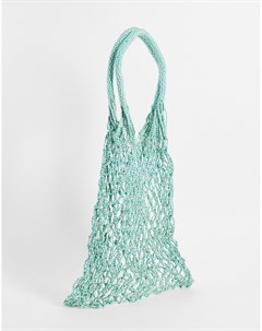 Плетеная фестивальная сумка тоут из крученой нити синего и белого цвета Asos design
