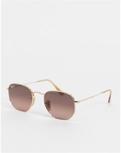 Женские солнцезащитные очки золотистого цвета в круглой оправе с коричневыми стеклами Ray-ban®