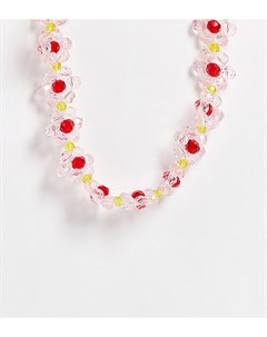 Эксклюзивное розовое ожерелье с цветками из бисера Pieces