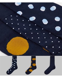 Набор из 3 пар носков из смесового органического хлопка темно синего цвета с различными принтами Selected homme