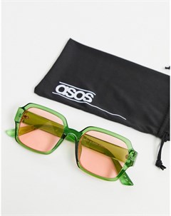Зеленые солнцезащитные очки в квадратной оправе с розовыми стеклами Asos design