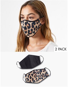 Набор из 2 масок для лица черного цвета и с леопардовым принтом Miss selfridge