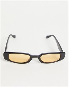 Прямоугольные солнцезащитные очки зауженного размера с янтарными линзами в черной оправе в стиле 90  Asos design