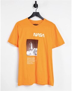 Оранжевая oversized футболка с принтом в виде ракеты Nasa Merch cmt ltd