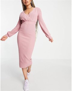 Розовое платье джемпер с объемными рукавами и V образным вырезом Skylar rose