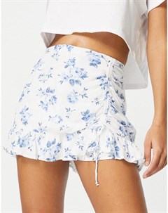 Белая мини юбка с цветочным принтом Hollister