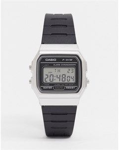 Электронные часы с черным силиконовым ремешком и серебристым циферблатом F91WM 7A Casio