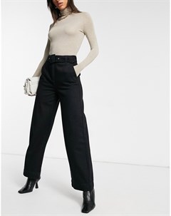 Черные джинсы с широкими штанинами и ремнем из органического хлопка Femme Selected