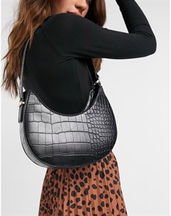 Черная изогнутая сумка на плечо на длинном ремешке с эффектом крокодиловой кожи Asos design