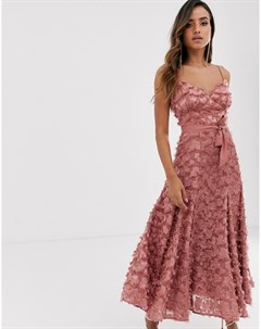 Платье миди пыльно розового цвета с бахромой 3D дизайна Forever u