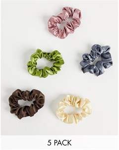 Набор из 5 узких атласных резинок для волос разных цветов Asos design