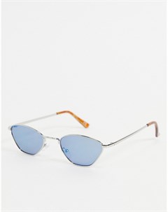 Маленькие солнцезащитные очки с серебристой угловатой оправой и синими стеклами Asos design