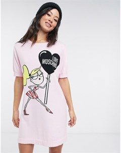 Розовое платье джемпер с принтом Love moschino