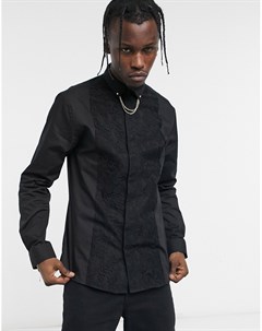 Черная рубашка под смокинг с цепочкой на воротнике Twisted tailor