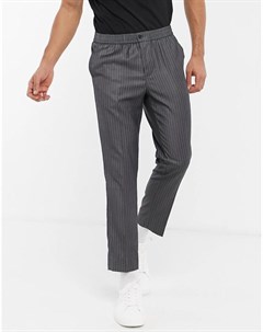 Темно серые строгие брюки в тонкую полоску без застежки New look