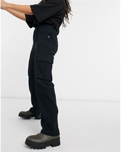 Черные джоггеры из жатого хлопка со складками спереди и карманами карго Asos design